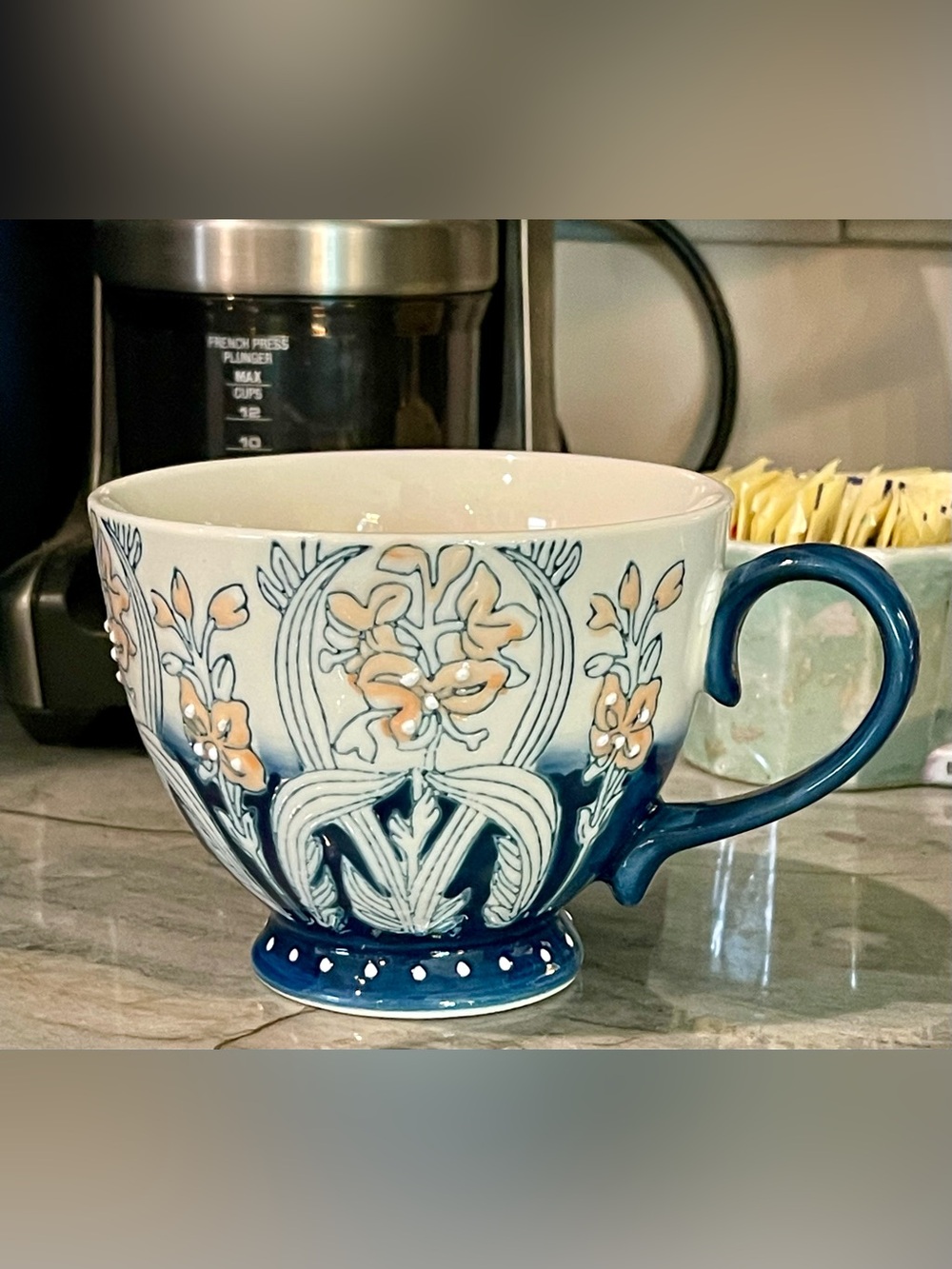 World Market Blue Blush Floral Hand Painted Ceramic Mug